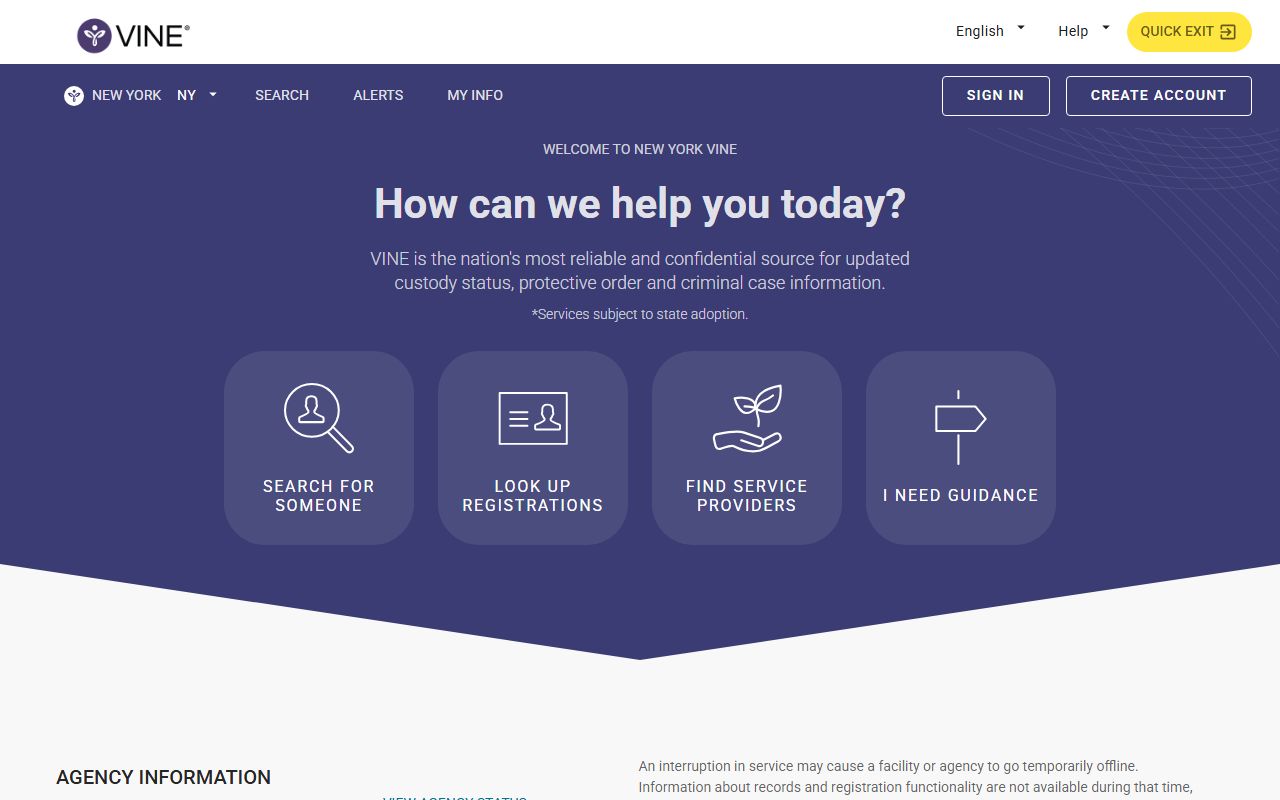 New York VINELink state custody search page